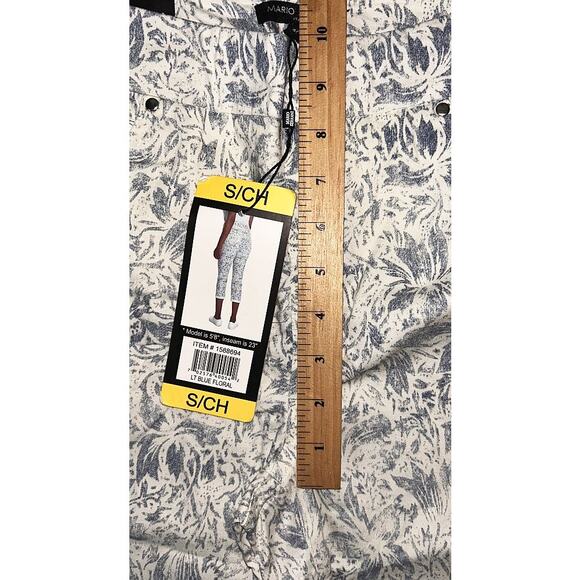 NWT Mario Serrani High-Rise Stretch Cuff Blue& White Floral Capri Small - Picture 5 of 7